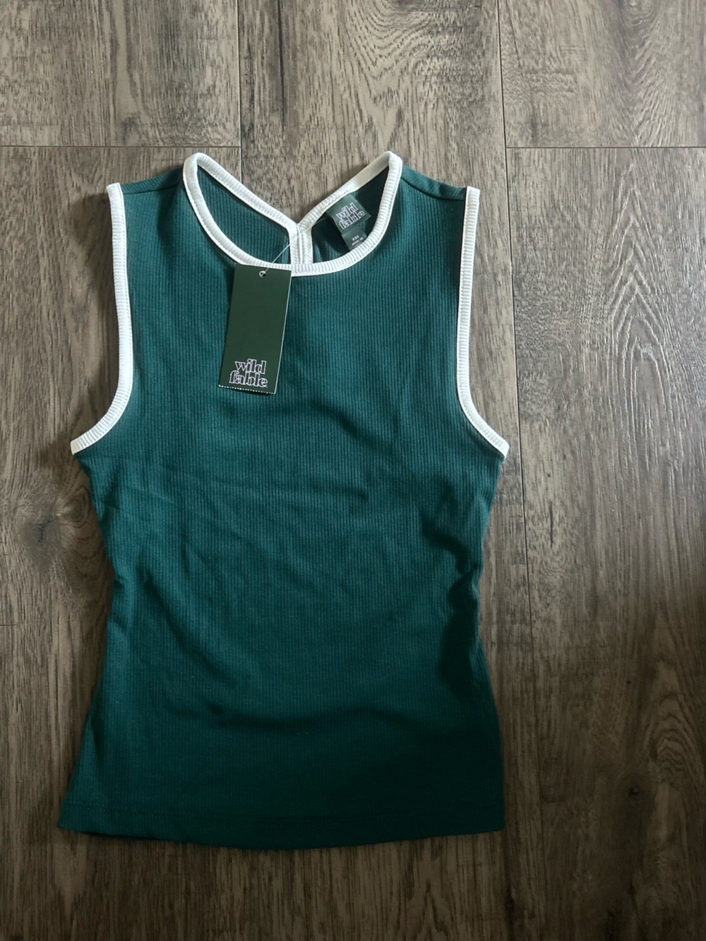 wild fable Green Ribbed Tank with White Trim